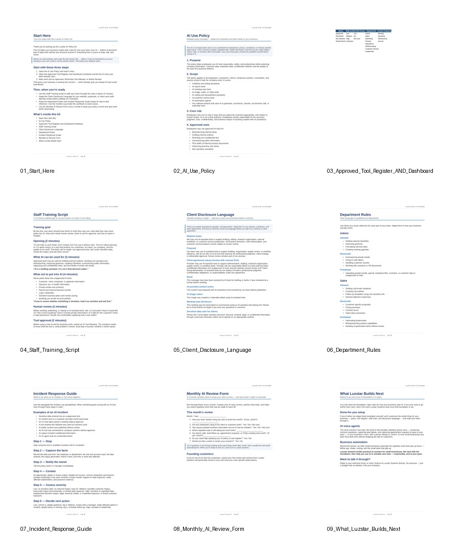 Preview contact sheet of the PDF files included in the kit